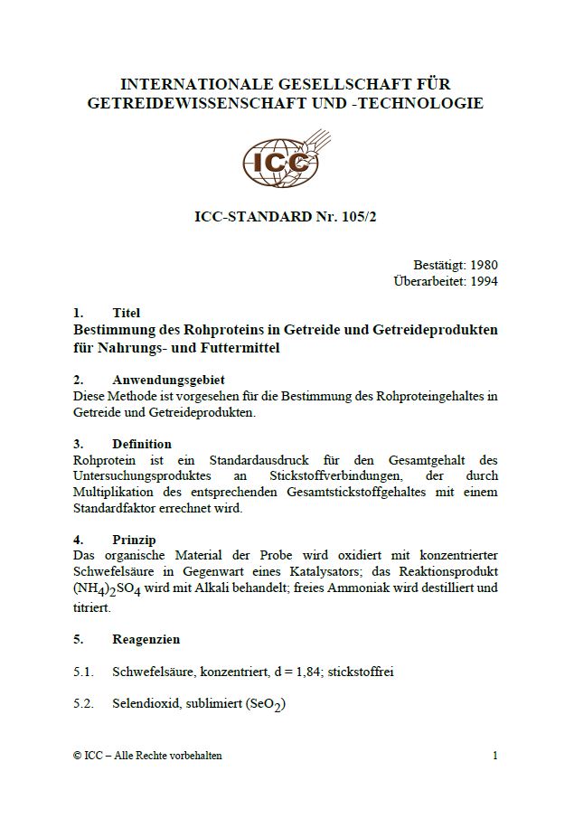 105/2 Bestimmung des Rohproteins in Getreide und Getreideprodukten für Nahrungs- und Futtermittel [PDF]