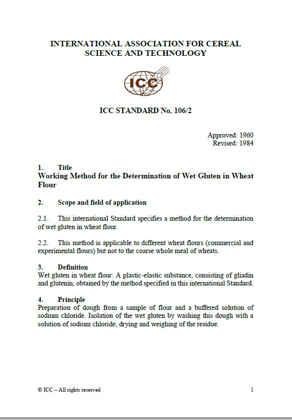 106/2 Working Method for the Determination of Wet Gluten in Wheat Flour [PDF]