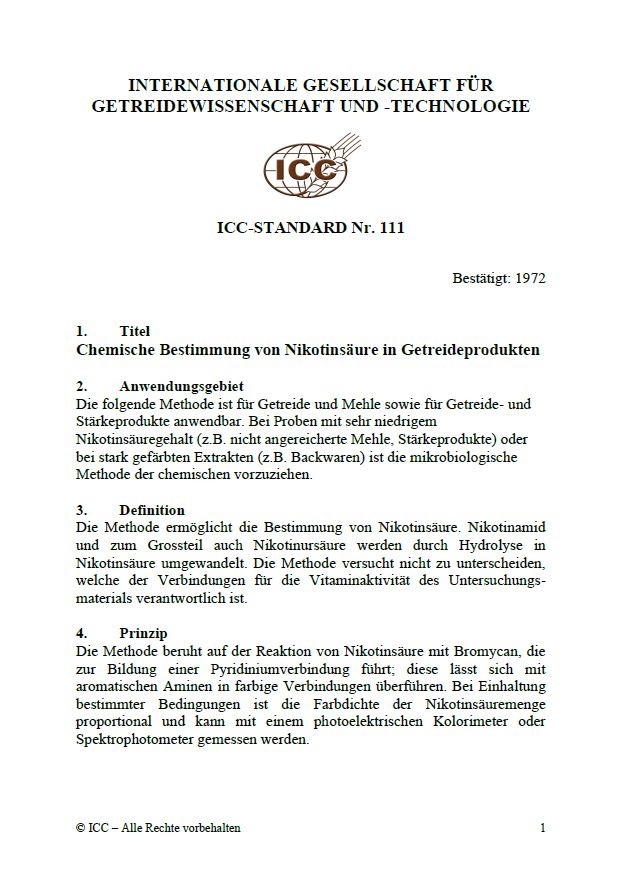 111 Chemische Bestimmung von Nikotinsäure in Getreideprodukten [PDF]