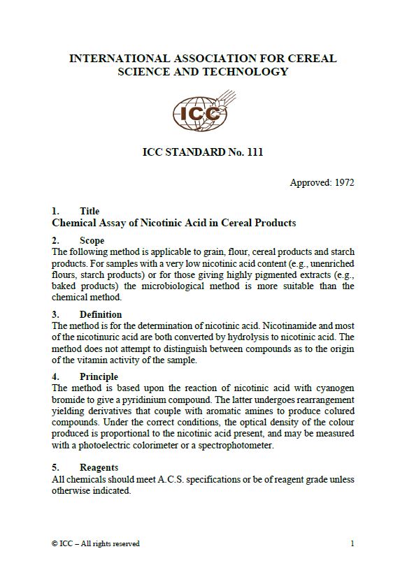 111 Chemical Assay of Nicotinic Acid in Cereal Products [PDF]