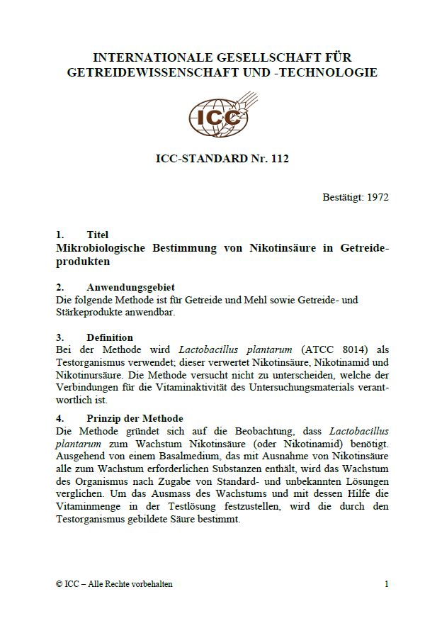 112 Mikrobiologische Bestimmung von Nikotinsäure in Getreideprodukten [PDF]