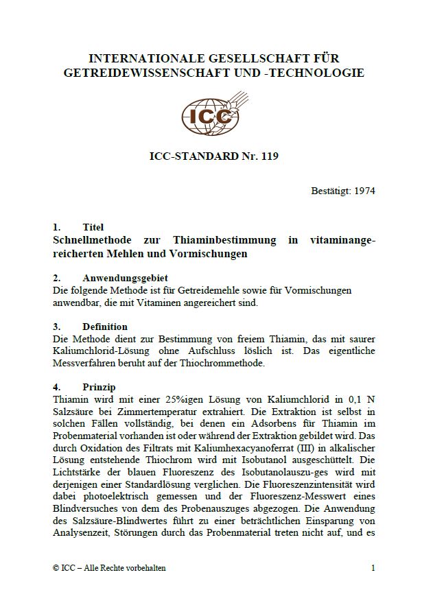 119 Schnellmethode zur Thiaminbestimmung in vitaminangereicherten Mehlen und Vormischungen [PDF]