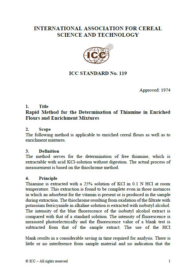 119 Rapid Method for the Determination of Thiamine in Enriched Flours and Enrichment Mixtures [PDF]