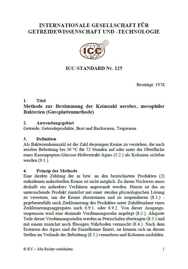 125 Methode zur Bestimmung der Keimzahl aerober, mesophiler Bakterien (Gussplattenmethode) [Print]