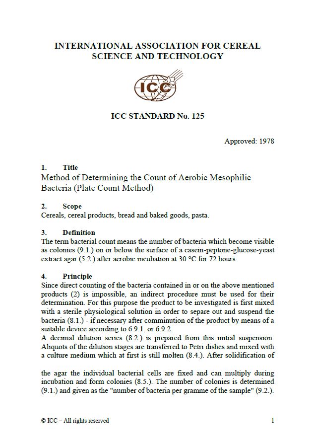 125 Method for Determining the Count of Aerobic Mesophilic Bacteria (Plate Count Method) [PDF]