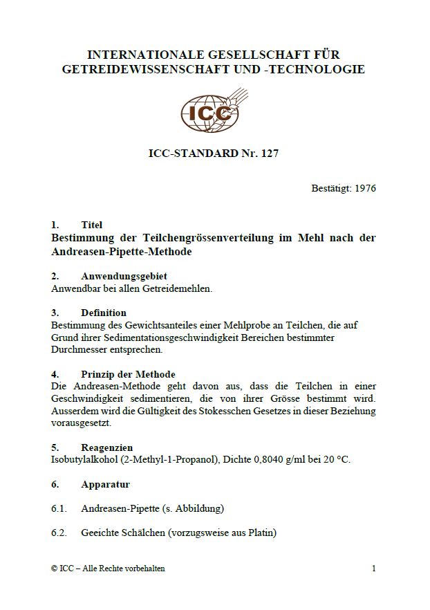 127 Bestimmung der Teilchengrössenverteilung im Mehl nach der Andreasen-Pipette-Methode [PDF]