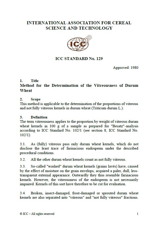 129 Method for Determination of the Vitreousness of Durum Wheat [PDF]