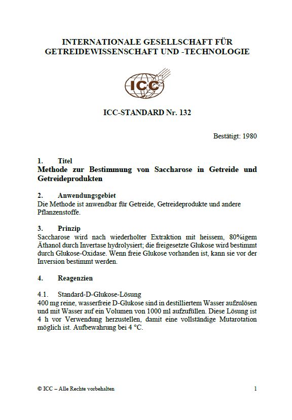 132 Methode zur Bestimmung von Saccharose in Getreide und Getreideprodukten [PDF]