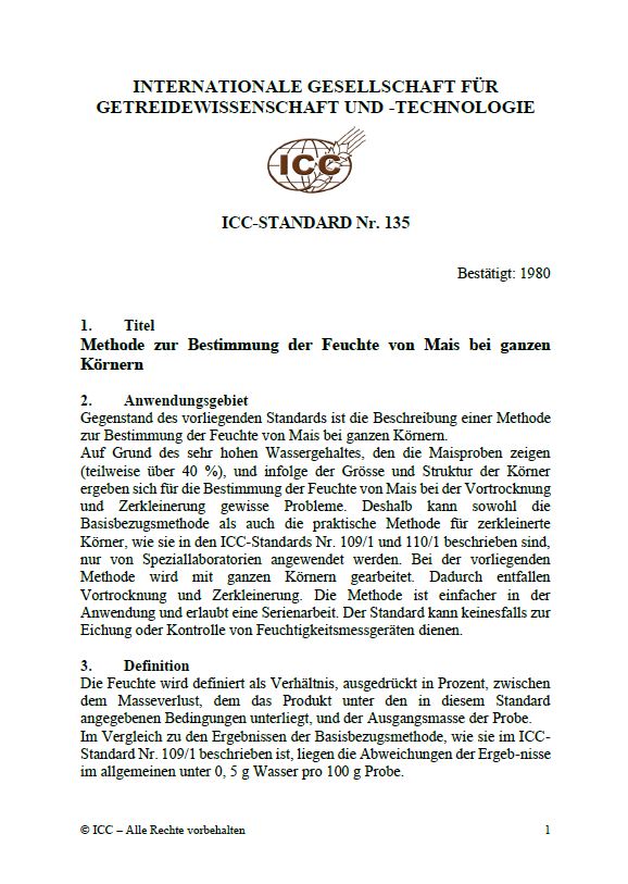 135 Methode zur Bestimmung der Feuchte von Mais bei ganzen Körnern [PDF]