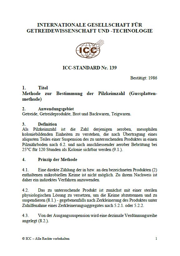139 Methode zur Bestimmung der Pilzkeimzahl (Gussplattenmethode) [PDF]