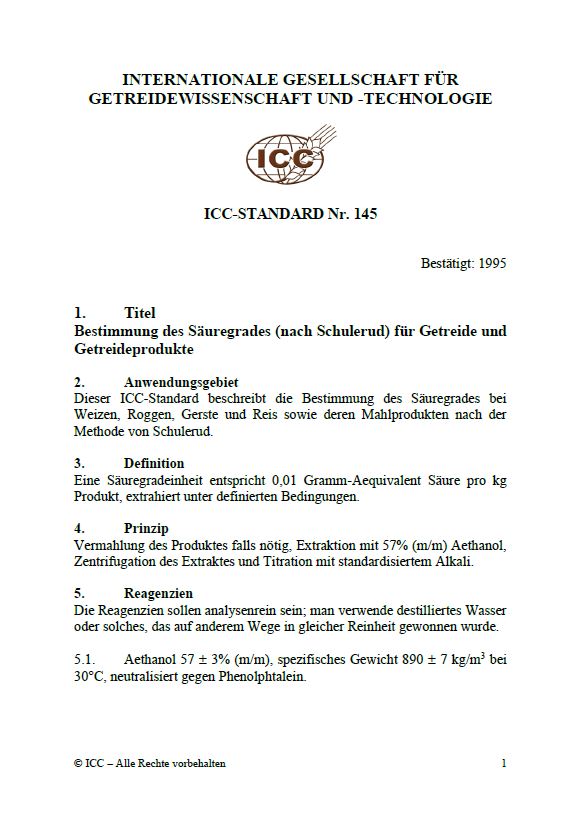 145 Bestimmung des Säuregrades (nach Schulerud) für Getreide und Getreideprodukte [PDF]