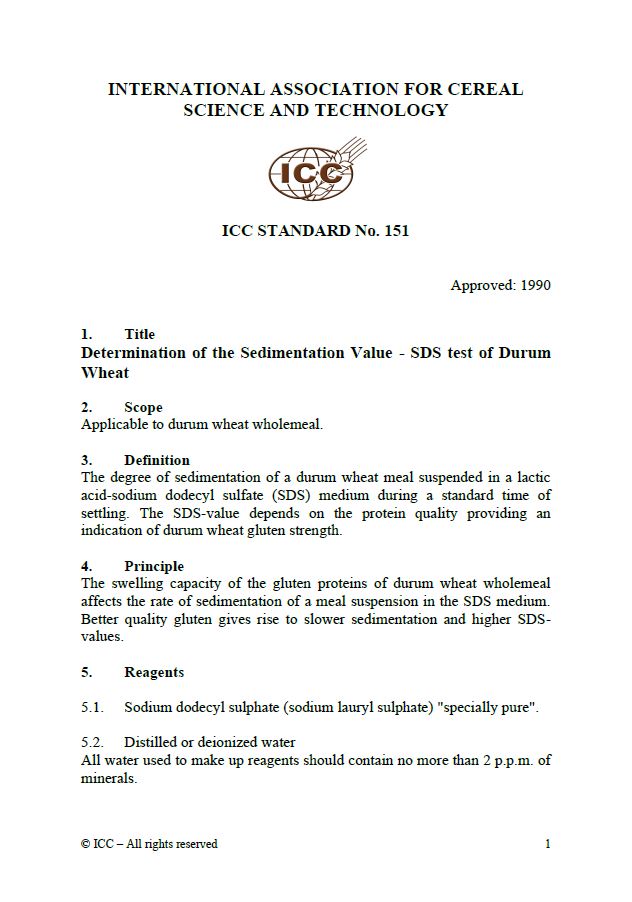 151 Determination of the Sedimentation Value - SDS Test of Durum Wheat [PDF]