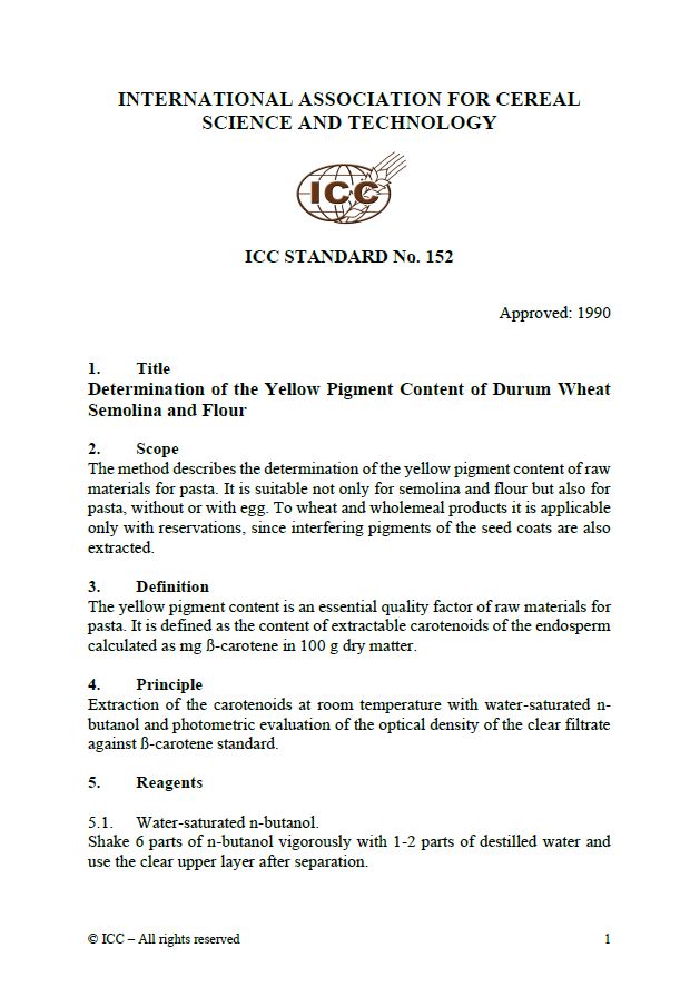 152 Determination of the Yellow Pigment Content of Durum Wheat Semolina and Flour [PDF]