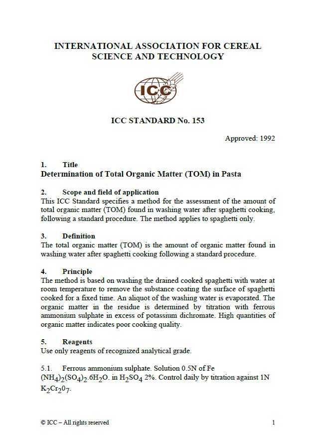 153 Determination of Total Organic Matter (TOM) in Pasta [PDF]