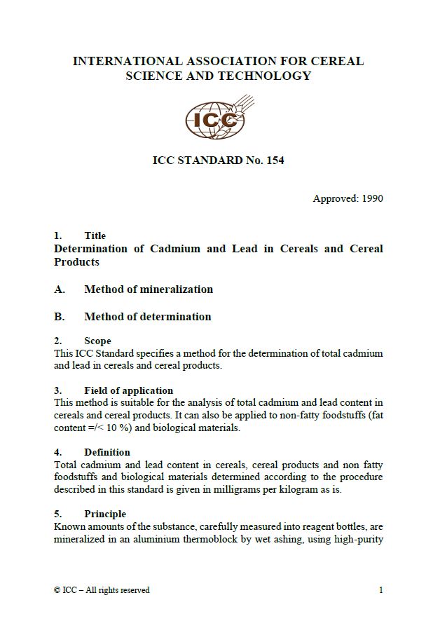 154 Determination of Cadmium and Lead in Cereals and Cereal Products [PDF]