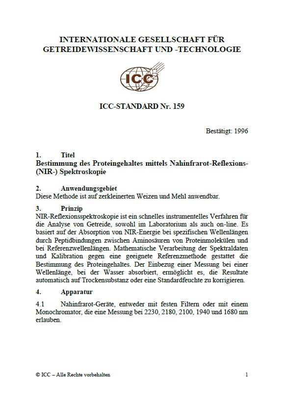 159 Bestimmung des Proteingehaltes mittels Nahinfrarot-Reflexions- (NIR-) Spektroskopie [PDF]