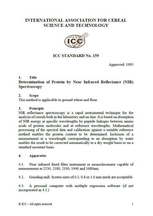 159 Determination of Protein by Near Infrared Reflectance (NIR) Spectroscopy [PDF]