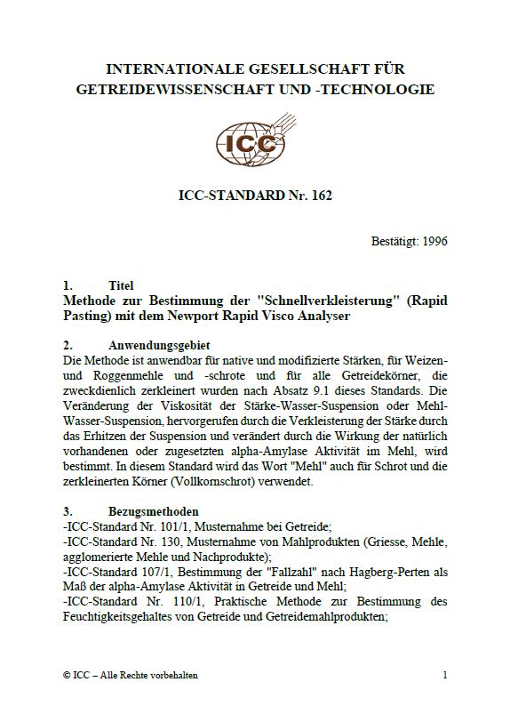 162 Methode zur Bestimmung der 'Schnellverkleisterung' (Rapid Pasting) mit dem Newport Rapid Visco Analyser [PDF]