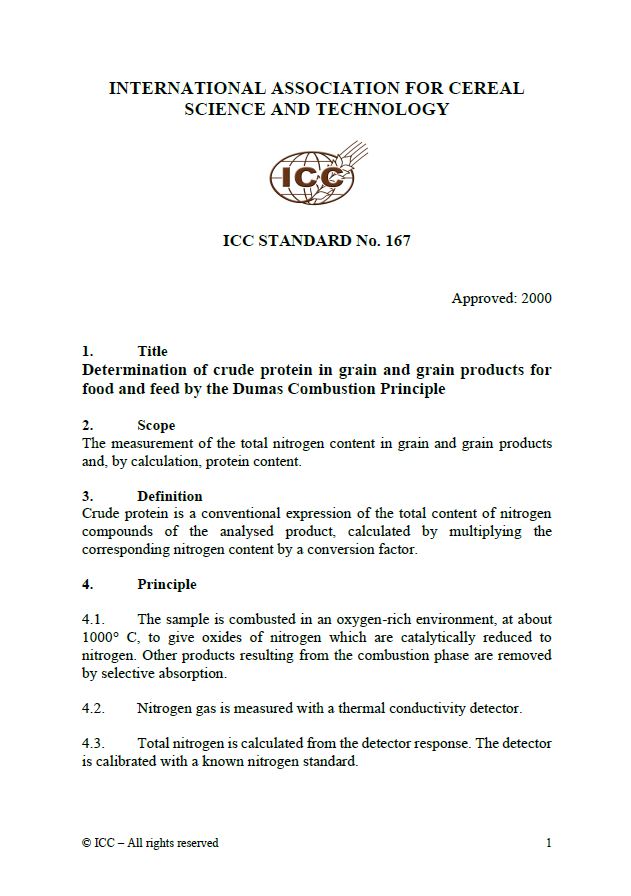 167 Determination of Crude Protein in Grain and Grain Products for Food and Feed by the Dumas Combustion Principle [PDF]