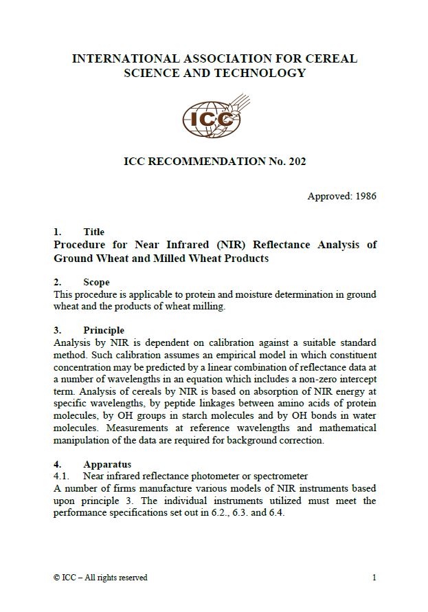 202 Procedure for Near Infrared (NIR) Reflectance Analysis of Ground Wheat and Milled Wheat Products [PDF]