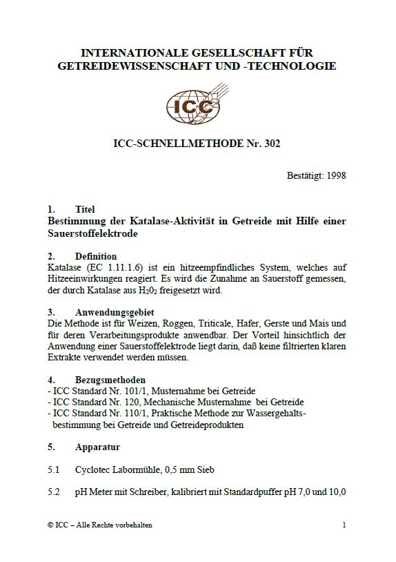 302 Bestimmung der Katalase-Aktivität in Getreide mit Hilfe einer Sauerstoffelektrode [PDF]