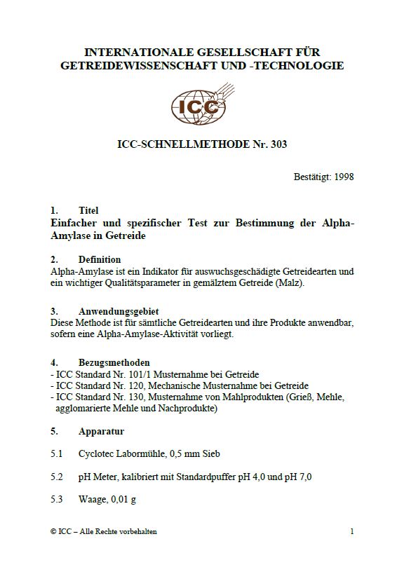 303 Einfacher und spezifischer Test zur Bestimmung der Alpha-Amylase in Getreide [PDF]